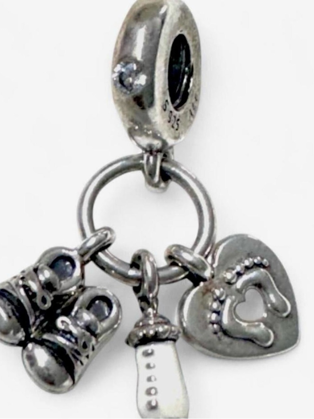 Pandora Silver Baby Booties Bottle and Heart Dangle Charm